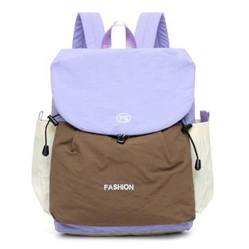 Mochila de lona de grande capacidade com bloco de cores vintage - Roxo / Cáqui