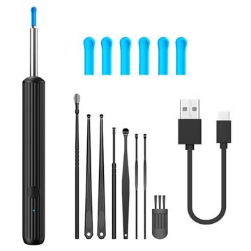 Endoscópio visual para limpeza do ouvido com luz LED - Preto