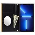 Bolsa tipo Carteira para iPhone 13 Pro Max com Espelho de Maquilhagem - Preto