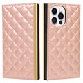 Bolsa tipo Carteira para iPhone 13 Pro Max com Espelho de Maquilhagem - Cor-de-Rosa Dourado