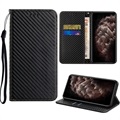 Bolsa Tipo Carteira para Samsung Galaxy S22 5G - Fibra de Carbono - Preto