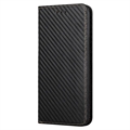 Bolsa Tipo Carteira para iPhone 14 Pro Max - Fibra de Carbono - Preto
