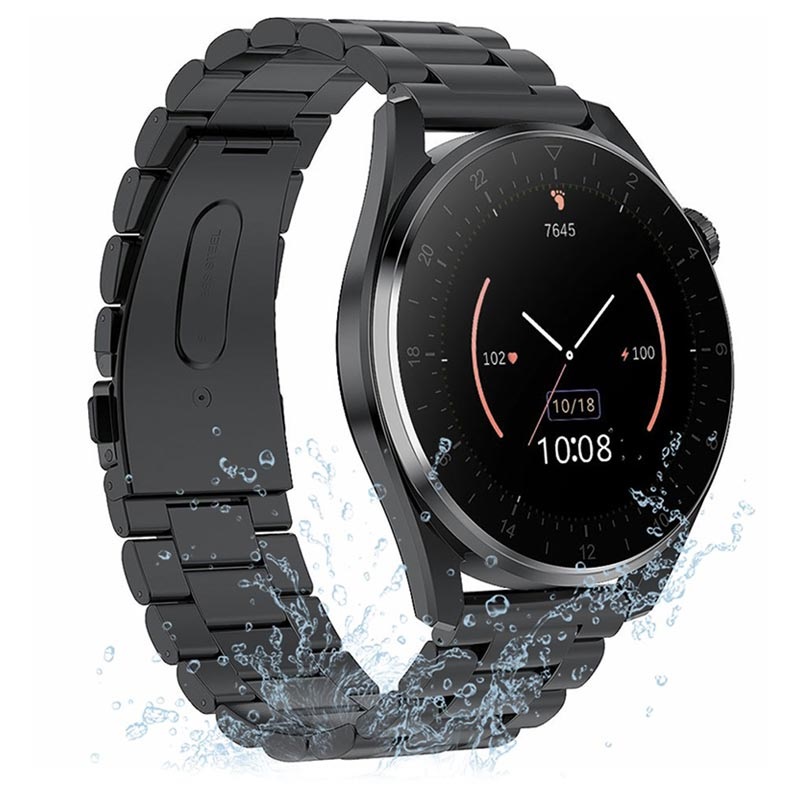 Smartwatch Resistente à Água com Sensor 02 T3 - Aço Inoxidável - Preto