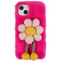 Capa de TPU 3D Plush Inverno Peludo para iPhone 14 Plus - Flore Rosa Choque