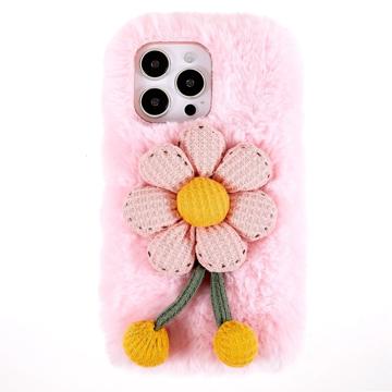 Capa de TPU 3D Plush Inverno Peludo para iPhone 14 Pro Max - Flor Rosa