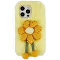 Capa de TPU 3D Plush Inverno Peludo para iPhone 14 Pro Max - Flor Amarelo