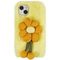 Capa de TPU 3D Plush Inverno peludo para iPhone 14 - Flor Amarelo