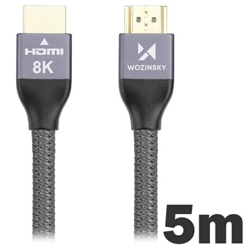 Cabo Wozinsky HDMI 2.1 8K 60Hz / 4K 120Hz / 2K 144Hz - 5m - Cinzento