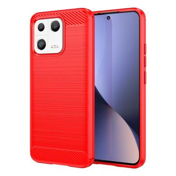 Capa de TPU Escovado para Xiaomi 13 - Fibra de Carbono - Vermelho