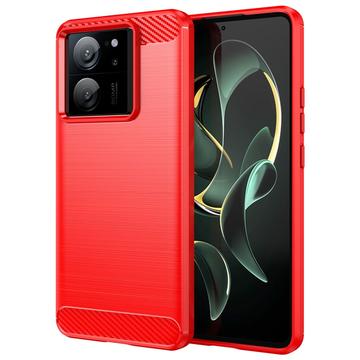 Capa de TPU Escovado para Xiaomi 13T/13T Pro - Fibra de Carbono - Vermelho