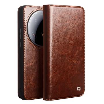 Capa de Pele Tipo Carteira Qialino Classic para Xiaomi 15 Ultra - Castanho Escuro