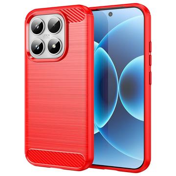 Capa de TPU Escovado para Xiaomi 17 - Fibra de Carbono - Vermelho