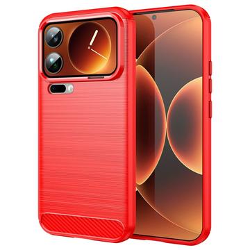 Capa de TPU Escovado para Xiaomi 17 Pro Max - Fibra de Carbono - Vermelho