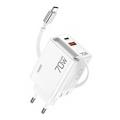 Carregador rápido Xundd XDCH-109 70W GaN com cabo USB-C - Ficha UE - Branco