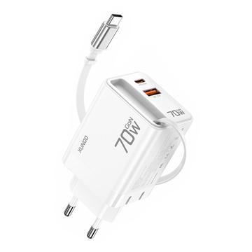 Carregador rápido Xundd XDCH-109 70W GaN com cabo USB-C - Ficha UE - Branco