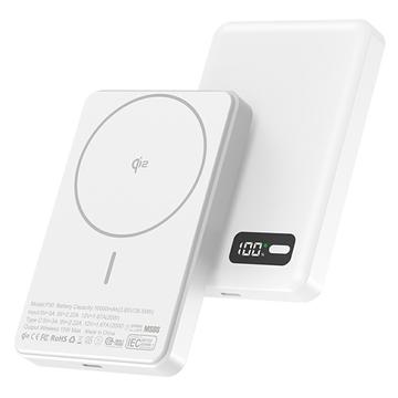 Banco de potência compatível com MagSafe YF-P30 10000mAh com porta USB-C PD de 30W - Branco