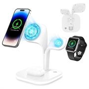 Estação de carregamento MagSafe 3 em 1 YM-UD22 Pro com luz nocturna - 15W - Branco