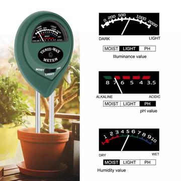 ZZ-009 Medidor de solo 3 em 1 com medidor de acidez PH/Luz/Umidade para Bonsai Tree Garden Care Farm