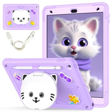 Capa híbrida com suporte para iPad 10.2 2019/2020/2021 Gato giro - Roxo claro