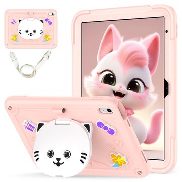 Capa híbrida com suporte para iPad 2022/2025 Gato giro - Rosa