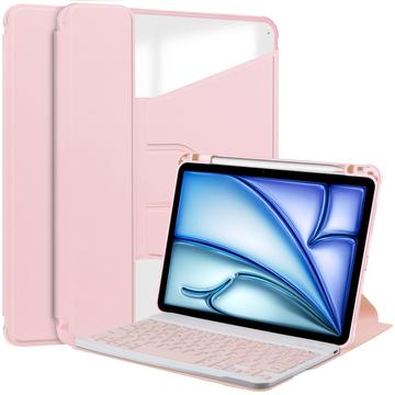 Capa inteligente rotativa 360 para iPad Air 11 2024/2025 com teclado Bluetooth - Rosa