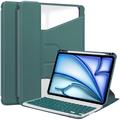 Capa inteligente rotativa 360 para iPad Air 13 2024/2025 com teclado Bluetooth - Verde escuro