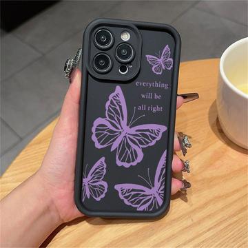 Capa TPU com impressão de borboleta para iPhone 12 Pro - Roxo / Preto
