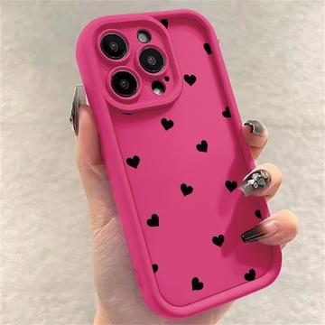 Capa TPU anti-choque com padrão de coração para iPhone 12 Pro com rebordos elevados - Rosa choque