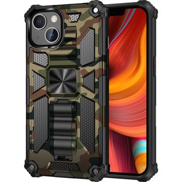 Capa híbrida com design de camuflagem e suporte para iPhone 13 - Verde exército