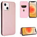 Bolsa Flip para iPhone 13 - Fibra de Carbono - Cor-de-Rosa Dourado