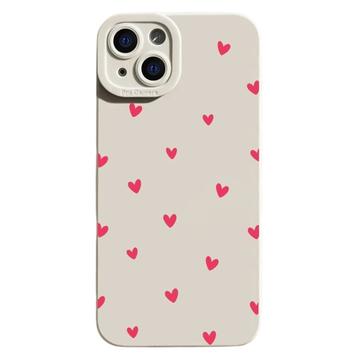 Capa TPU fina com padrão de coração para iPhone 13 - Branco / Vermelho