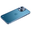 Protecção Lateral em Metal com Traseira em Vidro Temperado para iPhone 13 Mini - Azul
