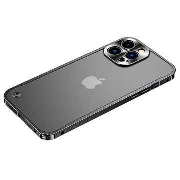 Protecção Lateral em Metal com Traseira em Vidro Temperado para iPhone 13 Pro - Preto