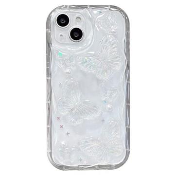 Capa em TPU com borboleta e pérola para iPhone 14 - Transparente