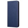 Bolsa Tipo Carteira para iPhone 14 Max - Fibra de Carbono - Azul