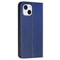 Bolsa Tipo Carteira para iPhone 14 Max - Fibra de Carbono - Azul