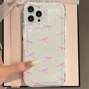 Capa TPU com nó de laço para iPhone 14 Pro - Rosa / Transparente
