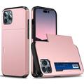 Capa Híbrida com Slot para Cartão Deslizante para iPhone 14 Pro - Cor-de-Rosa Dourado