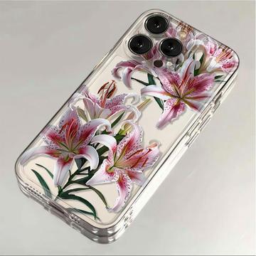 Capa TPU para iPhone 14 Pro Max com padrão floral - Lírio cor-de-rosa