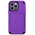 Capa Híbrida com Espelho e Ranhura para Cartões iPhone 14 Pro Max - Púrpura