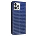 Bolsa Tipo Carteira para iPhone 14 Pro Max - Fibra de Carbono - Azul