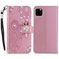 Capa para carteira iPhone 14 Pro Owl Rhinestone - Rose Gold
