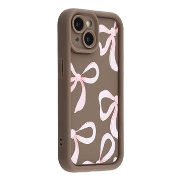 Capa TPU elegante à prova de choque para iPhone 14 com rebordos elevados - castanho / laço grande