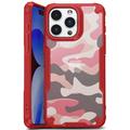 Capa Híbrida Antichoques para iPhone 15 - Camuflagem - Vermelho