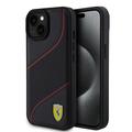 Capa Perfurada com Linhas Inclinadas para iPhone 15 Ferrari - Preto