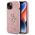 Capa Guess Fixed Glitter 4G Metal Logo para iPhone 15 - Cor-de-Rosa