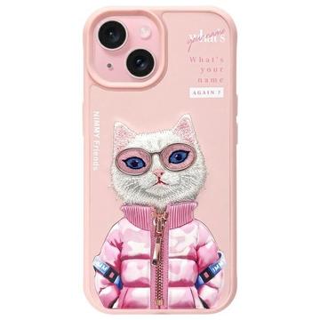 Capa Gato para iPhone 15 Nimmy Friends Cool&Cute 2.0 - Rosa