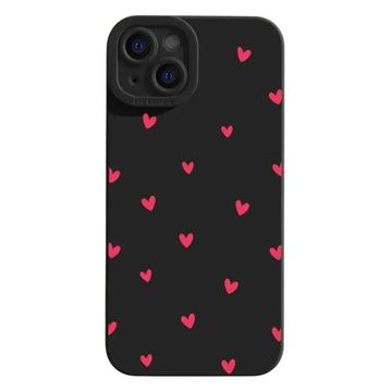 Capa TPU fina com padrão de coração para iPhone 15 Plus - Preto / Vermelho