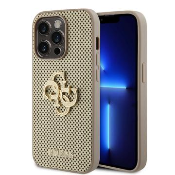 Capa para iPhone 15 Pro Guess Logotipo perfurado 4G brilhante - Ouro
