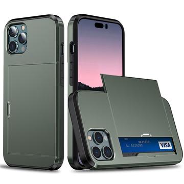 Capa Híbrida com Slot para Cartão Deslizante para iPhone 15 Pro - Verde Militar